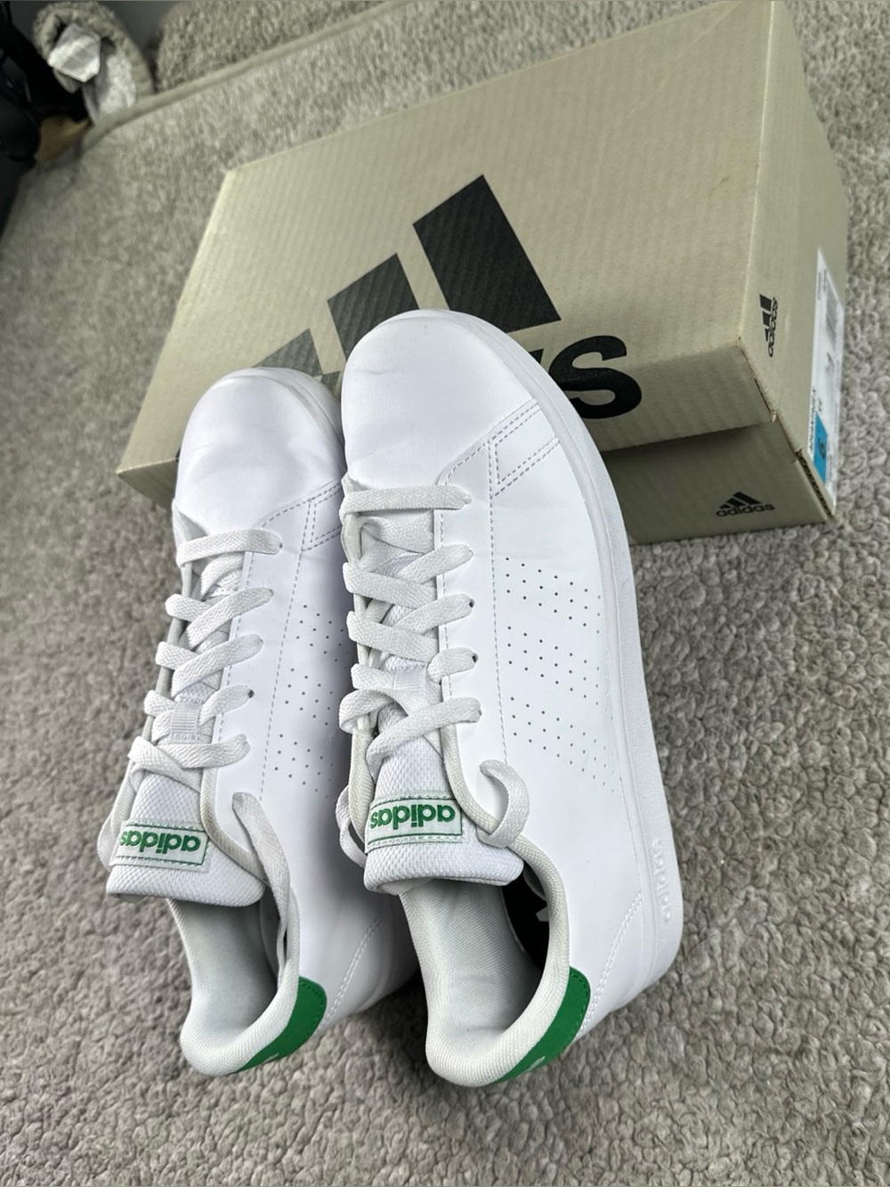 Adidas Advantage Base 2.0 J Sneaker, Kids, Size 6, White/Green